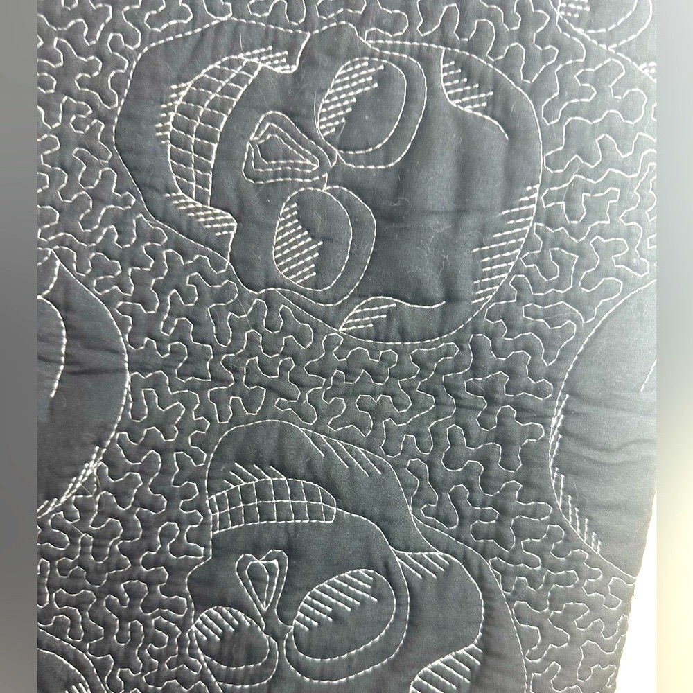 Shabby Chic Black Embroidered Skull With White Stitching Gothic‎ Throw Blanket